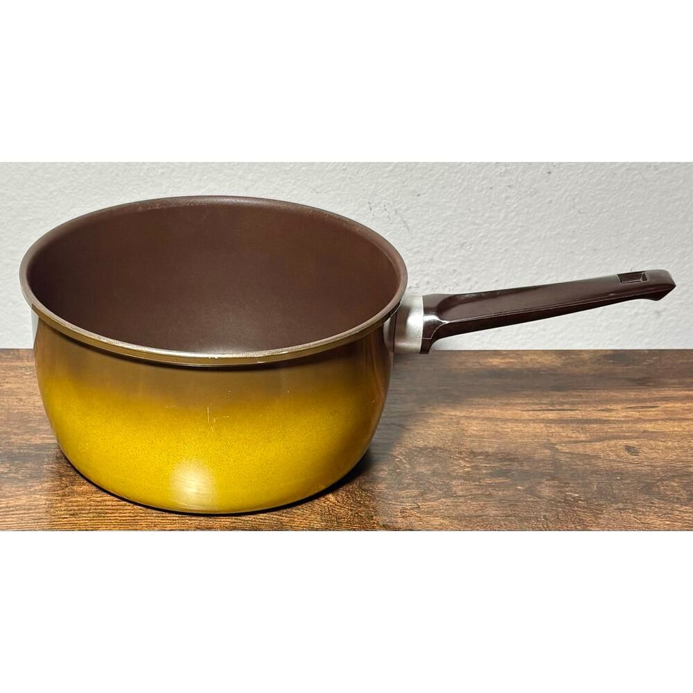 Vintage Revere Ware Color Clad 3 QT Saucepan 1801 Solid Aluminum Yellow & Brown